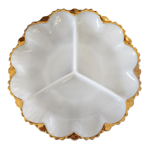9" Anchor Hocking Swirl Golden Anniversary 3 Part Round Relish Dish