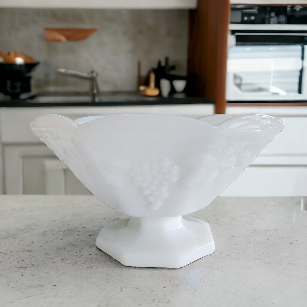9" Anchor Hocking Vintage Milk Glass Footed Bowl