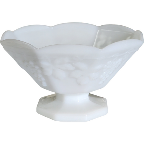 9" Anchor Hocking Vintage Milk Glass Footed Bowl