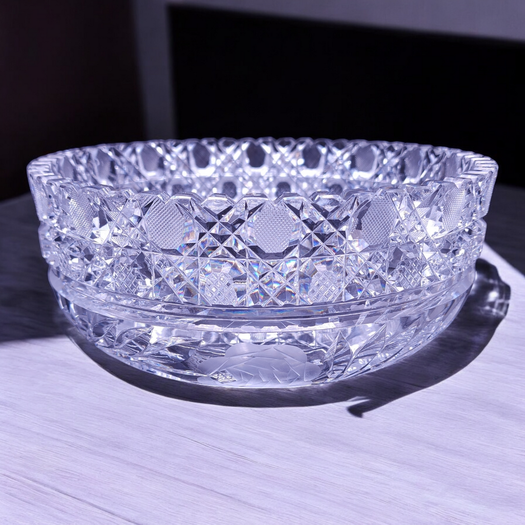 9" Antique ABP American Brilliant Cut Clear Crystal Round Dish Bowl