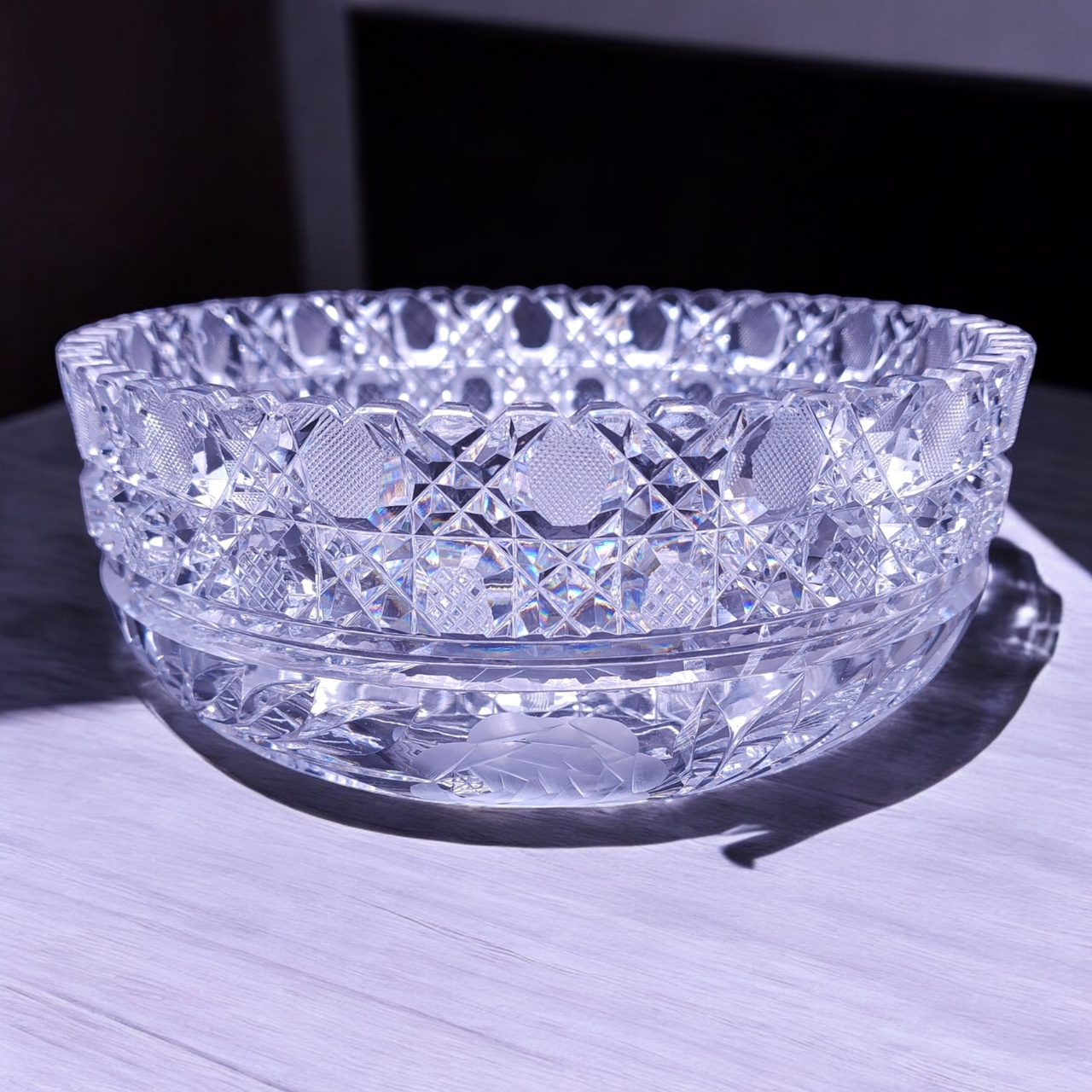 9" Antique ABP American Brilliant Cut Clear Crystal Round Dish Bowl