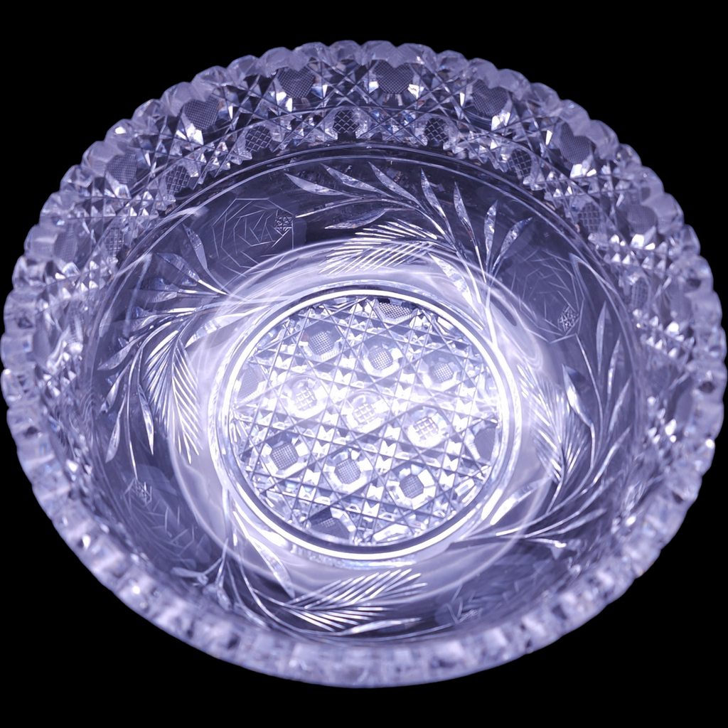 9" Antique ABP American Brilliant Cut Clear Crystal Round Dish Bowl
