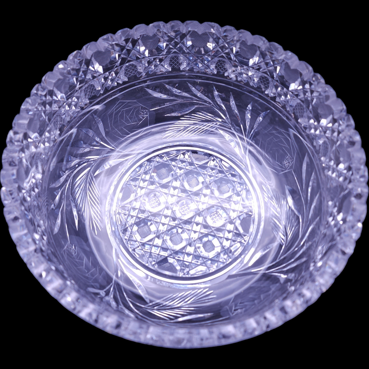 9" Antique ABP American Brilliant Cut Clear Crystal Round Dish Bowl