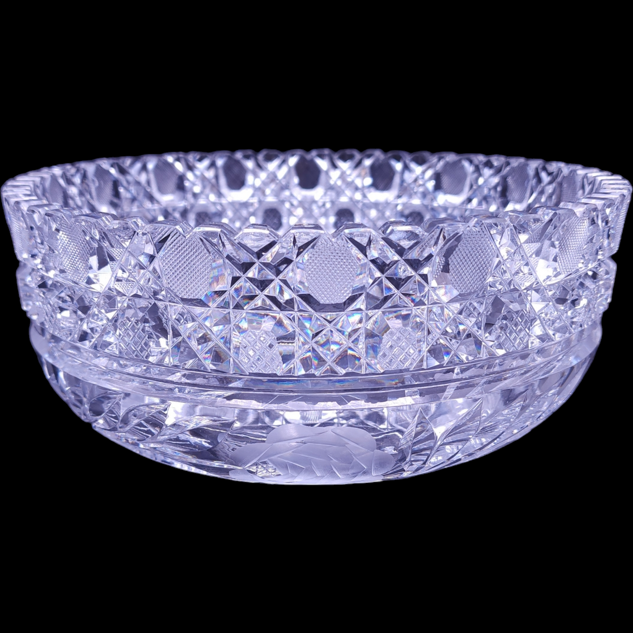 9" Antique ABP American Brilliant Cut Clear Crystal Round Dish Bowl
