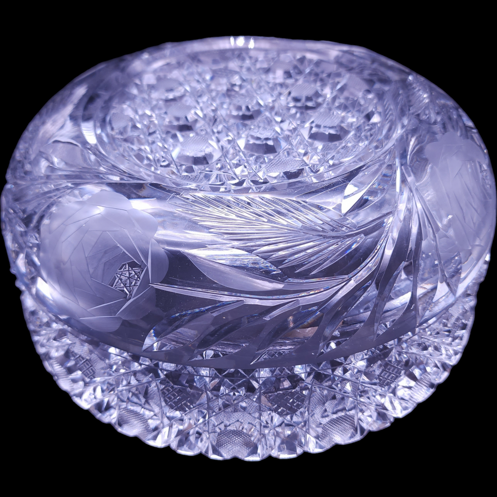 9" Antique ABP American Brilliant Cut Clear Crystal Round Dish Bowl