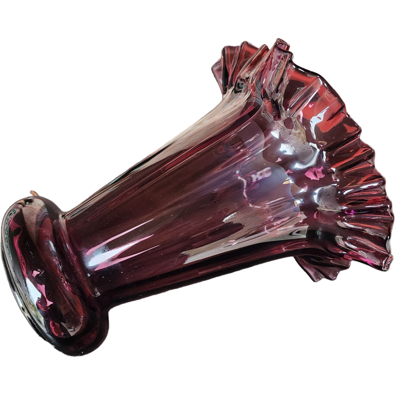 9" Beacon Glass Company Amethyst Giftware Crimped Vase