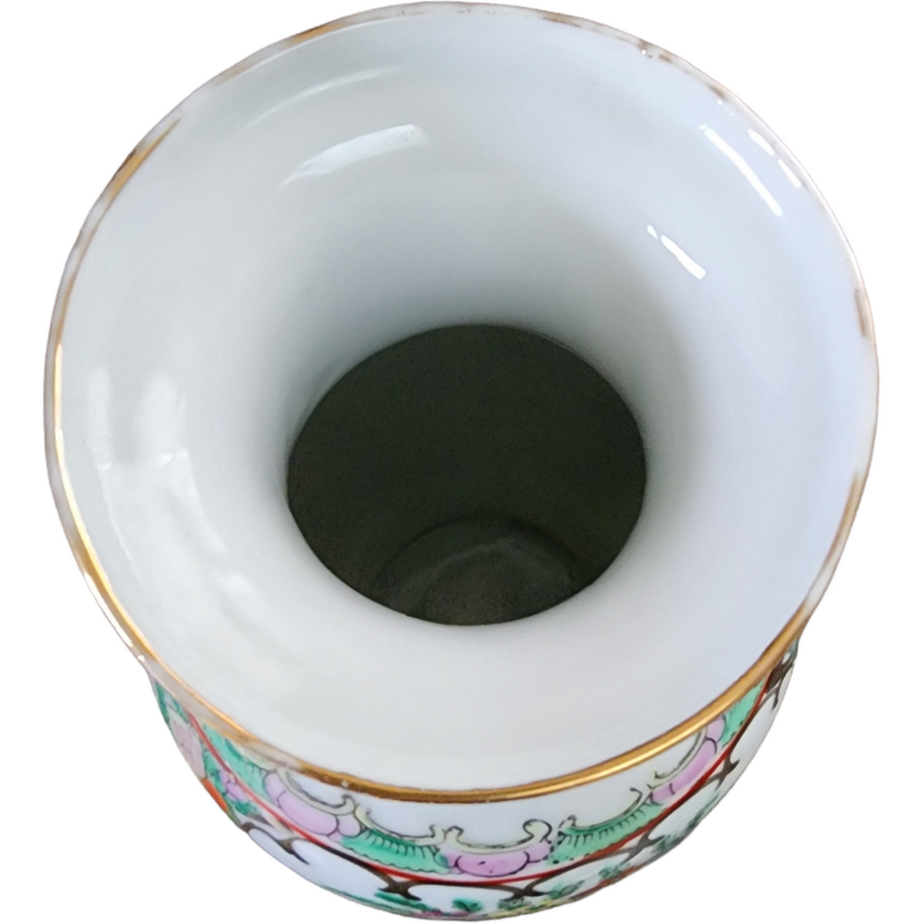 9" Chinese Export Porcelain Rose Medallion Vase, Huedong , Circa 1900