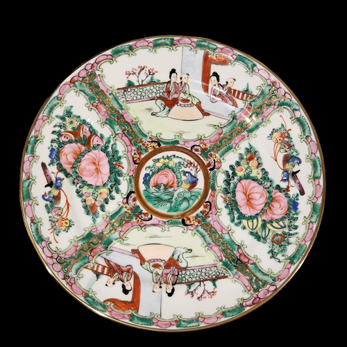 9" Chinese Rose Medallion Style Oriental People Hand Painted Porcelain Gold Trim Plate