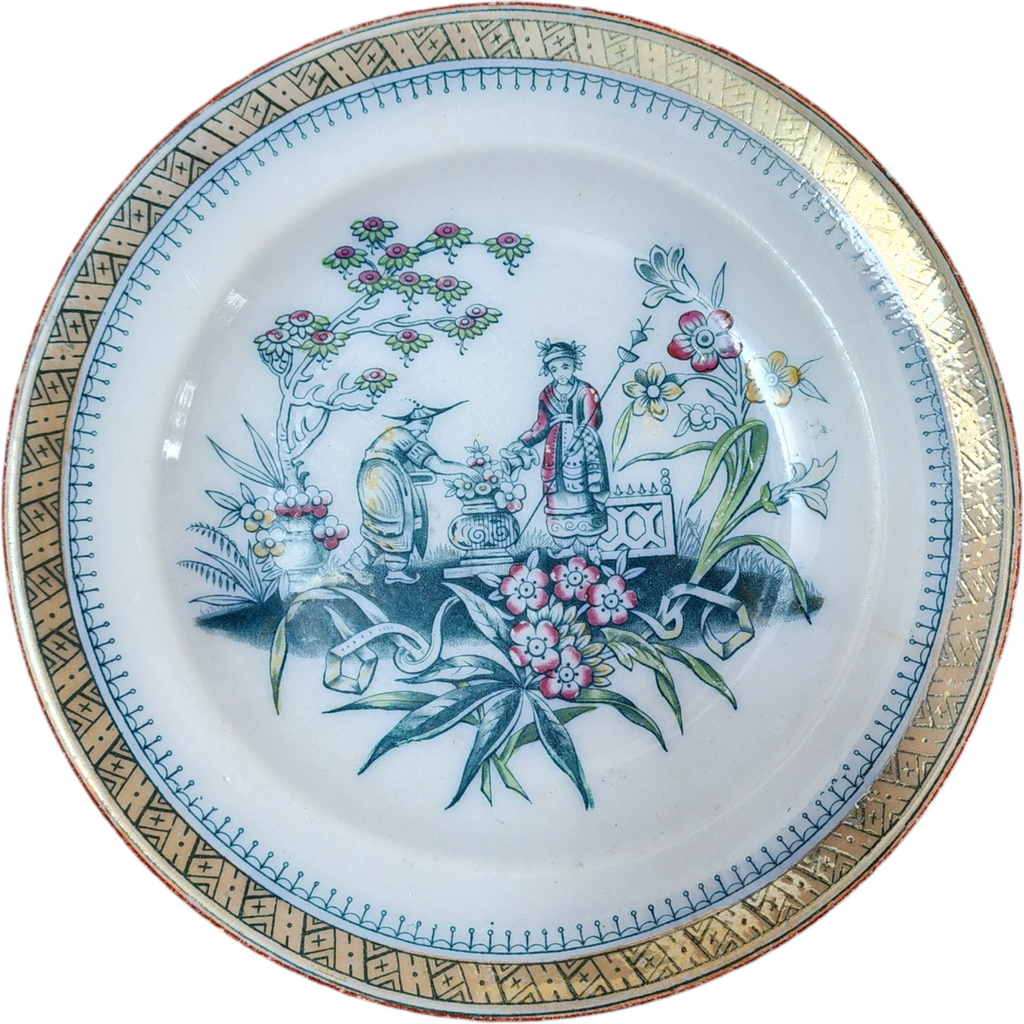 9" Edge Malkin & Co Chang White Chinoiserie Dinner Plate Set of Two