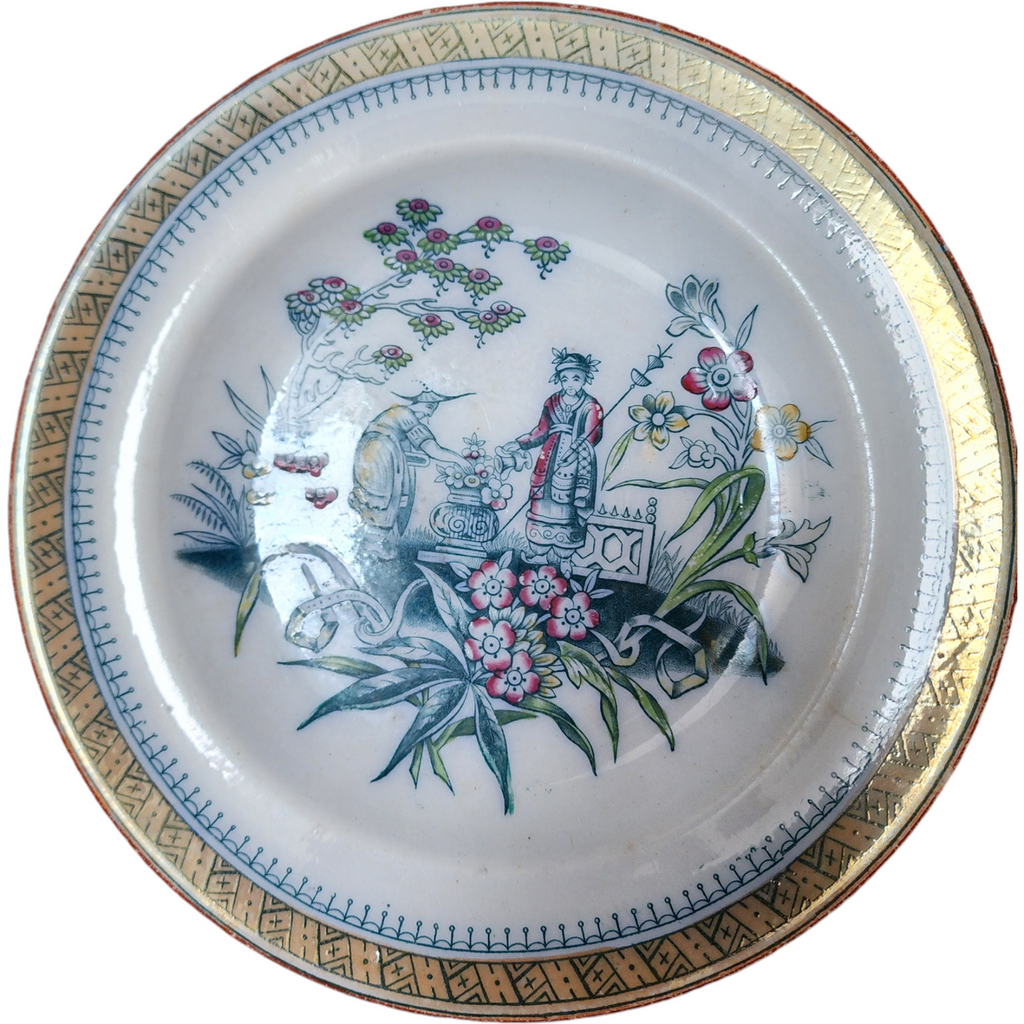9" Edge Malkin & Co Chang White Chinoiserie Dinner Plate Set of Two