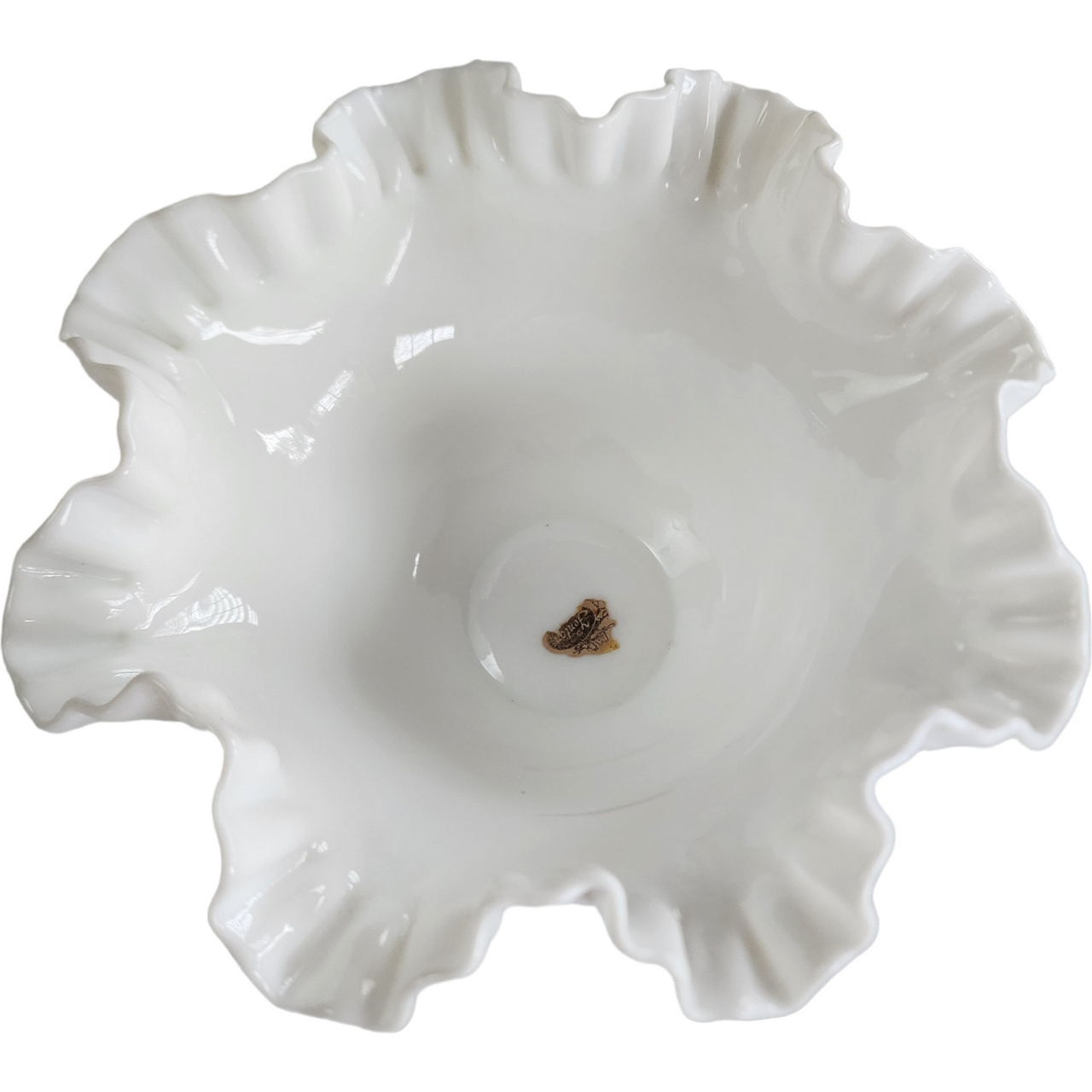 9" Fenton Hobnail Milk Glass Round Crimped Bowl