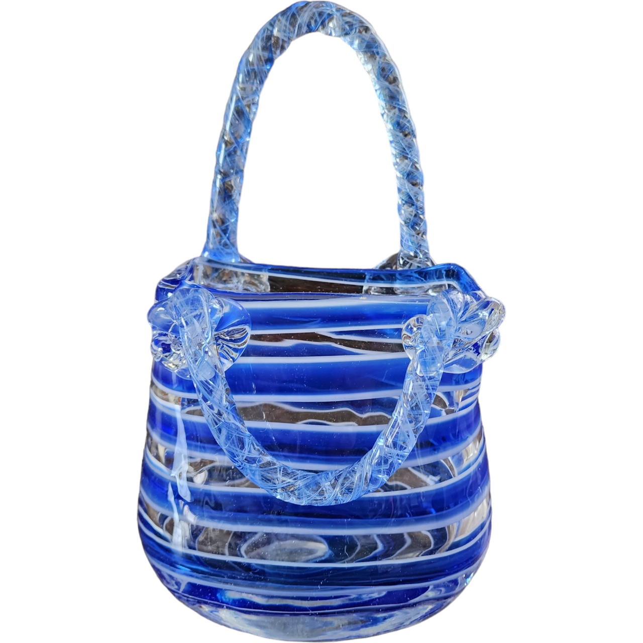 9" Fifth Avenue Crystal LTD Blue & White Glass Handbag High Handmade Art Glass