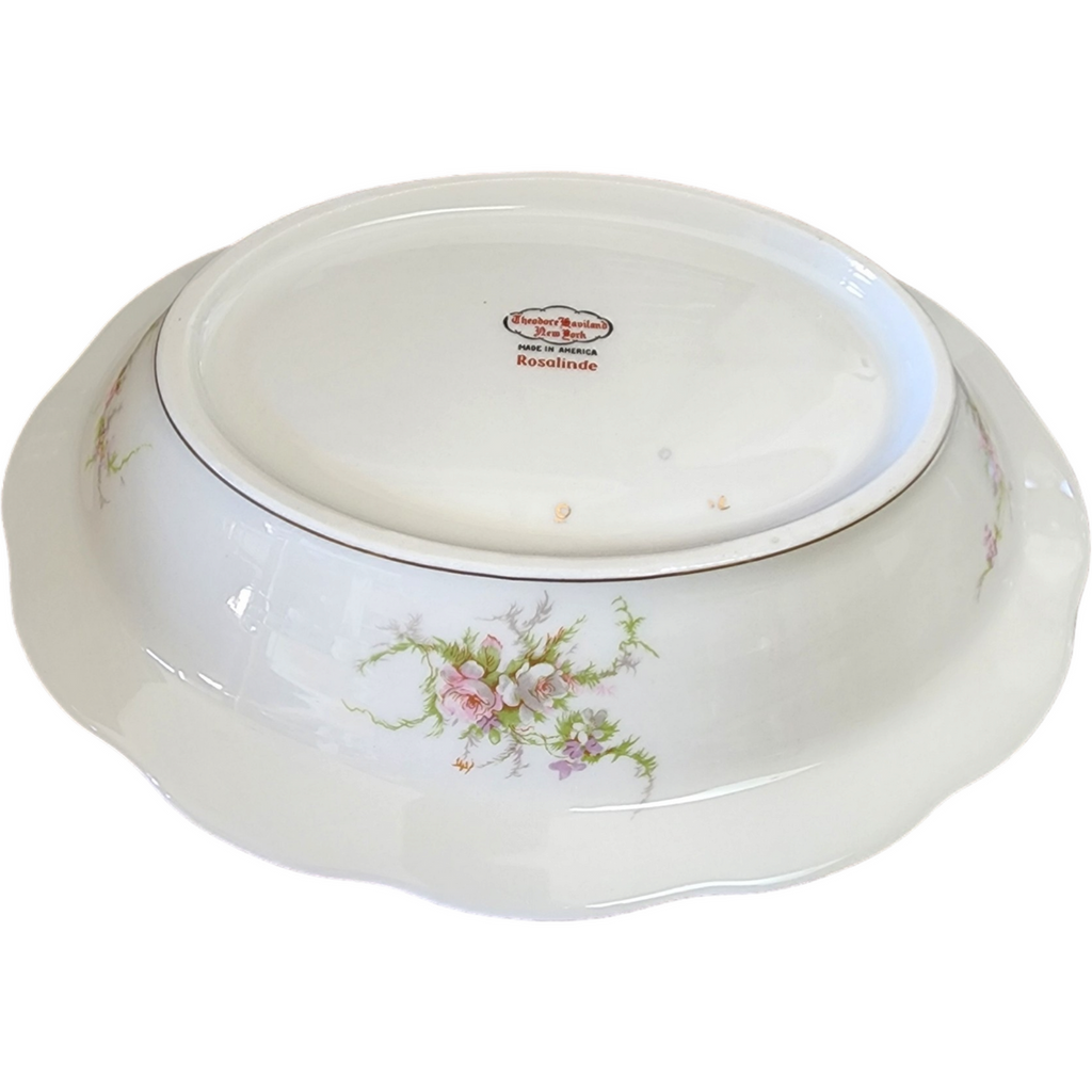 9" Haviland Rosalinde New York Scallop Pink, Lavender & White Flowers Oval Vegetable Bowl