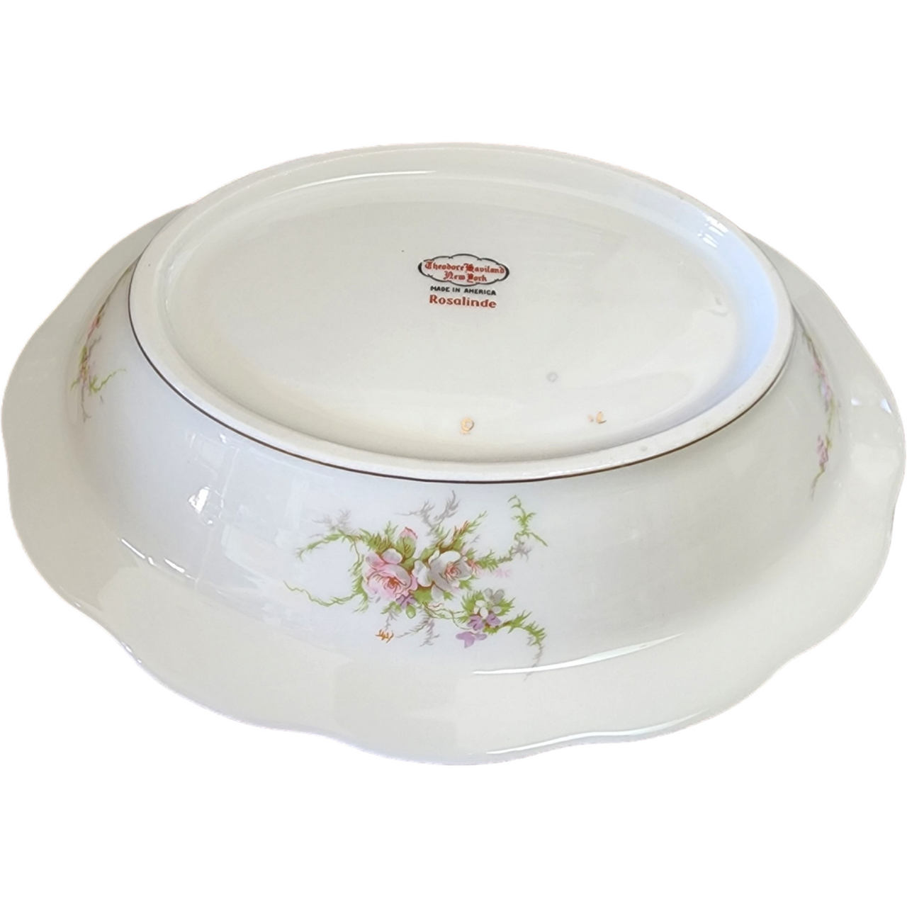 9" Haviland Rosalinde New York Scallop Pink, Lavender & White Flowers Oval Vegetable Bowl