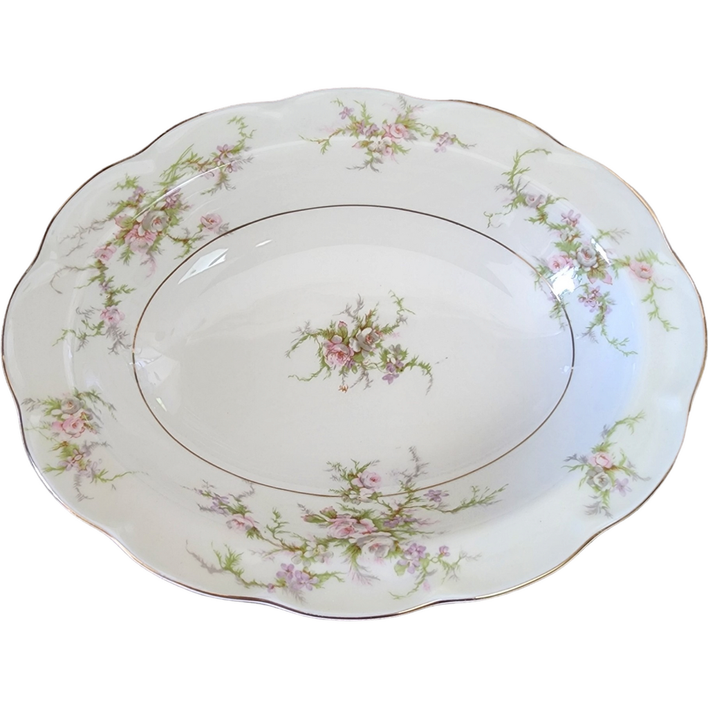 9" Haviland Rosalinde New York Scallop Pink, Lavender & White Flowers Oval Vegetable Bowl