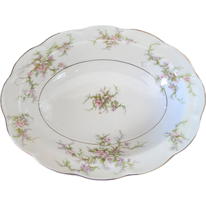 9" Haviland Rosalinde New York Scallop Pink, Lavender & White Flowers Oval Vegetable Bowl