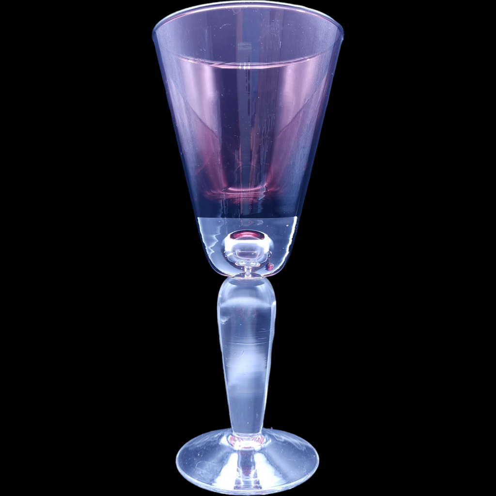9" Krosno Amethyst Crystall Clear Stem Hand Blown Bubble Large Wine Water Goblet Poland