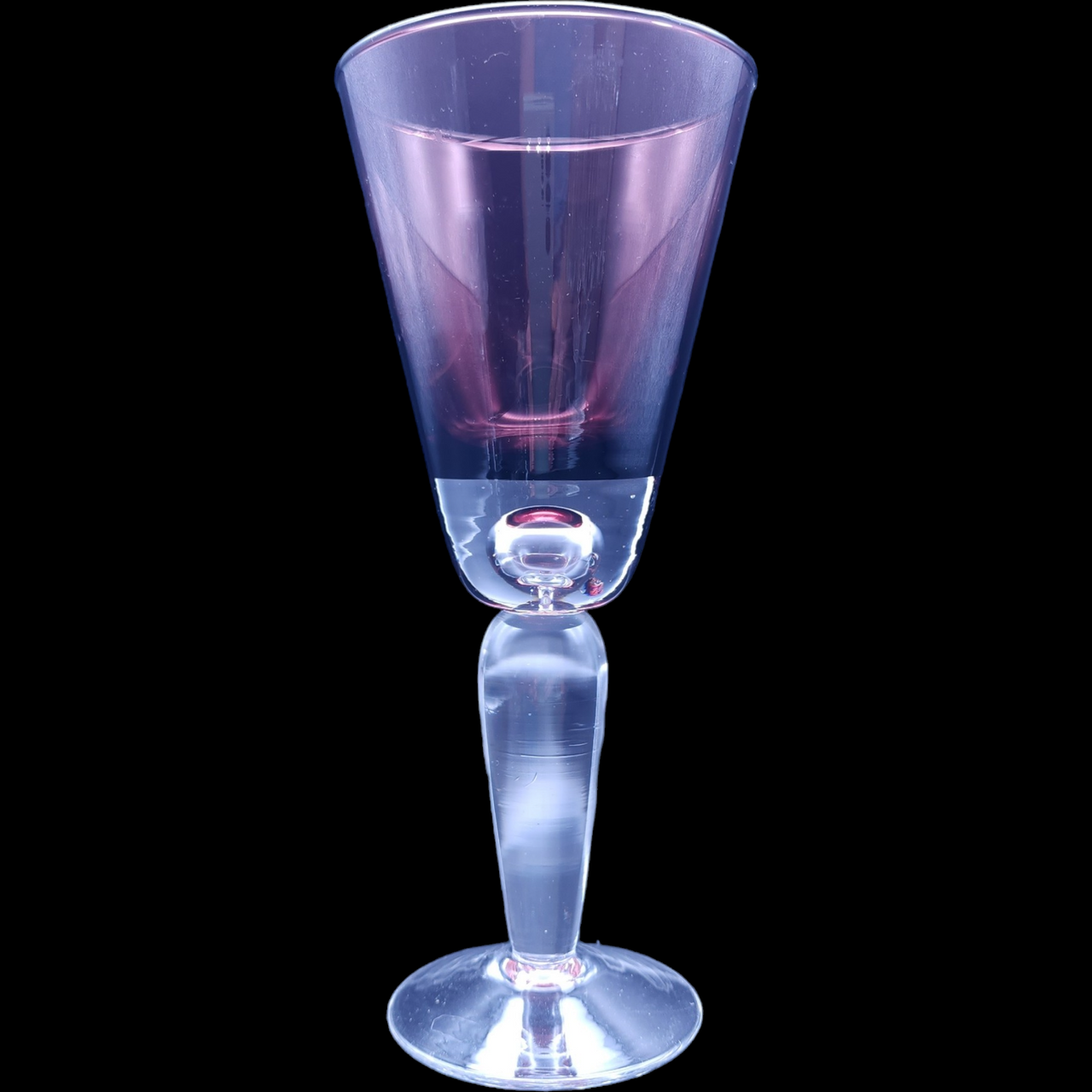 9" Krosno Amethyst Crystall Clear Stem Hand Blown Bubble Large Wine Water Goblet Poland