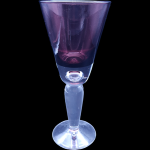 9" Krosno Amethyst Crystall Clear Stem Hand Blown Bubble Large Wine Water Goblet Poland