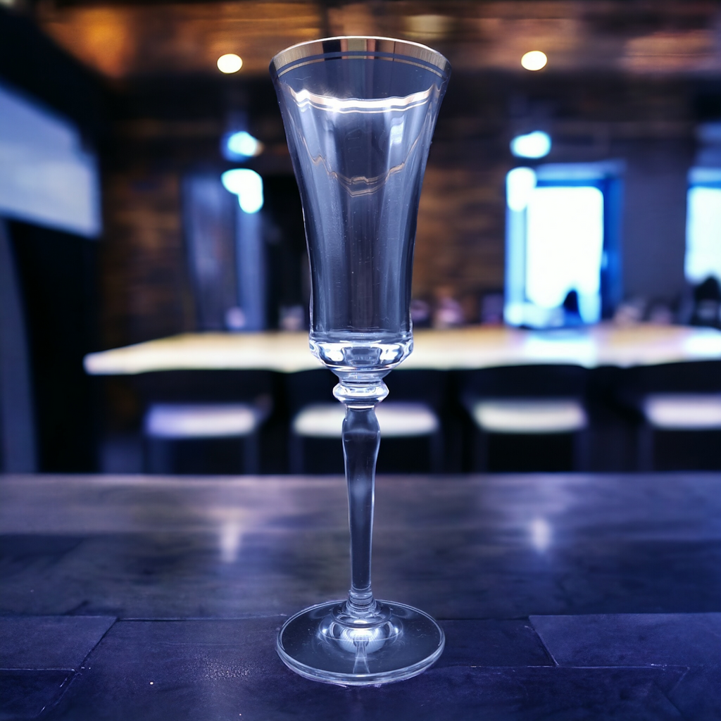 9" Mikasa Jamestown Clear Gold Trim Fluted Champagne Glass