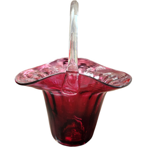 9" Pilgrim Glass Cranberry Optic Handled Basket