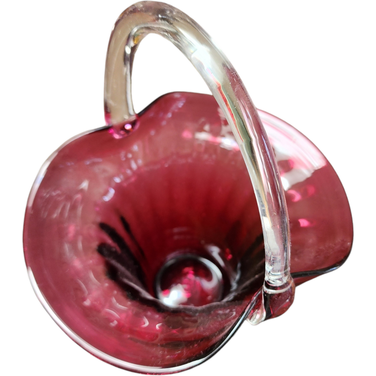9" Pilgrim Glass Cranberry Optic Handled Basket