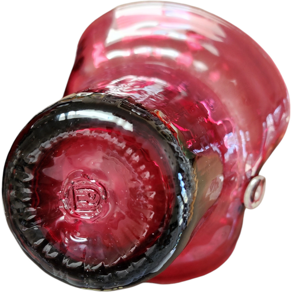 9" Pilgrim Glass Cranberry Optic Handled Basket