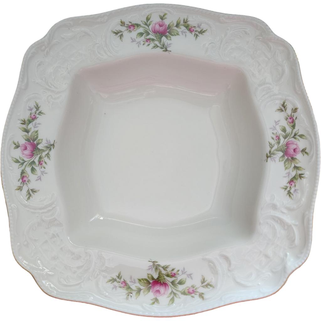 9" Rosenthal Continental Moss Rose Pompadour Ivory Square Vegetable Bowl