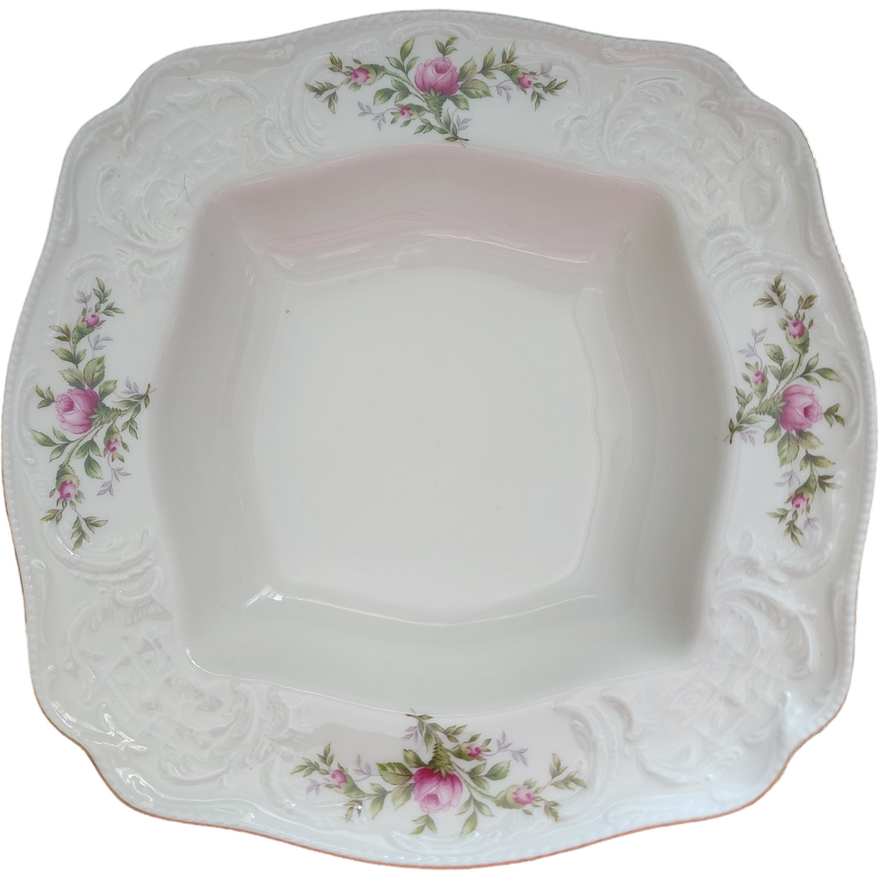 9" Rosenthal Continental Moss Rose Pompadour Ivory Square Vegetable Bowl