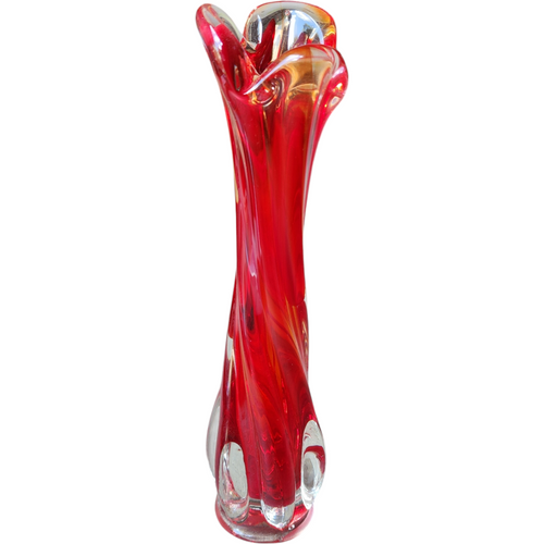 9" Tilso Red Crystal Art Stretched Glass Hand Blown Bud Vase Japan