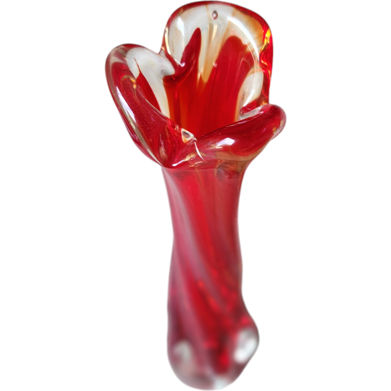 9" Tilso Red Crystal Art Stretched Glass Hand Blown Bud Vase Japan