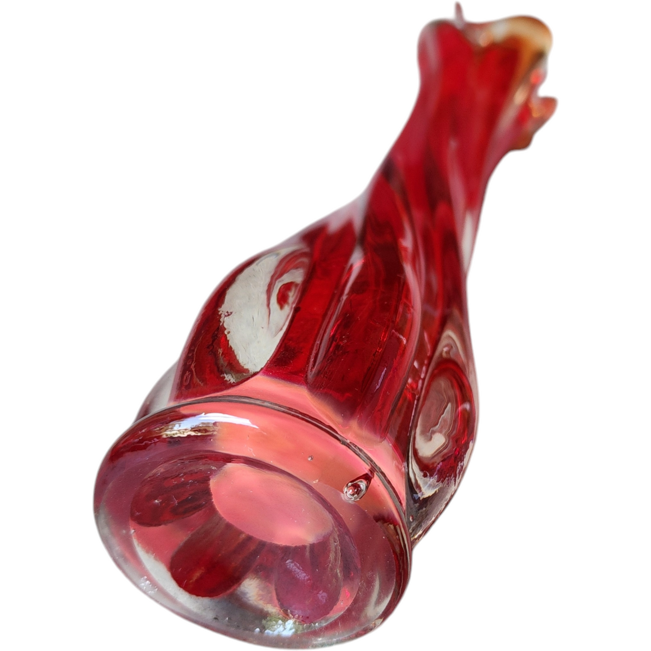 9" Tilso Red Crystal Art Stretched Glass Hand Blown Bud Vase Japan