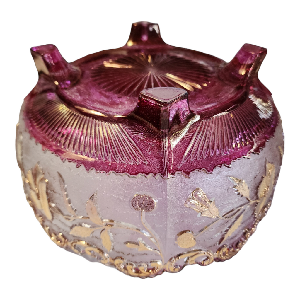 9" US Glass Delaware Ruby Flash Gold Accent Footed Bowl
