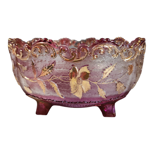 9" US Glass Delaware Ruby Flash Gold Accent Footed Bowl