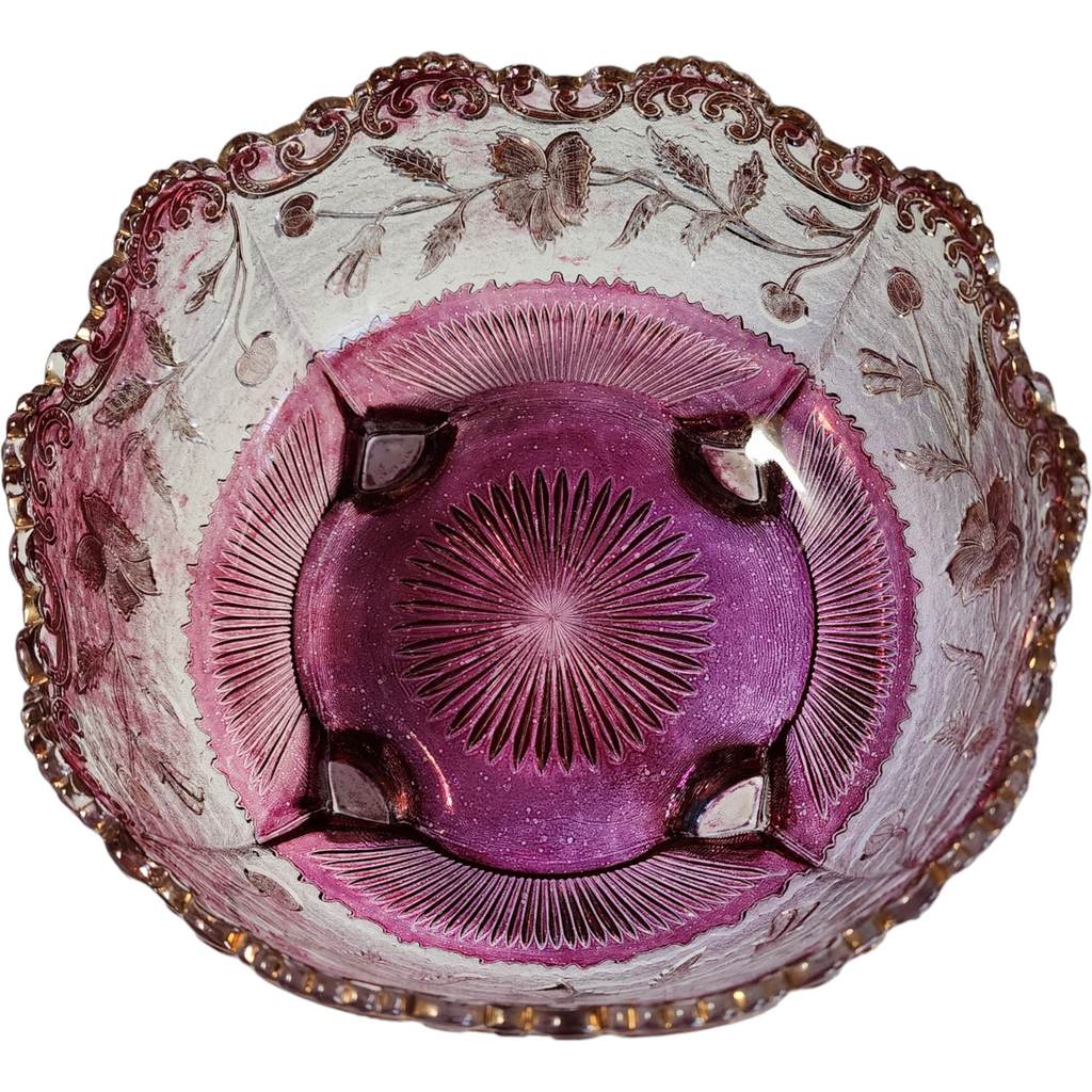 9" US Glass Delaware Ruby Flash Gold Accent Footed Bowl