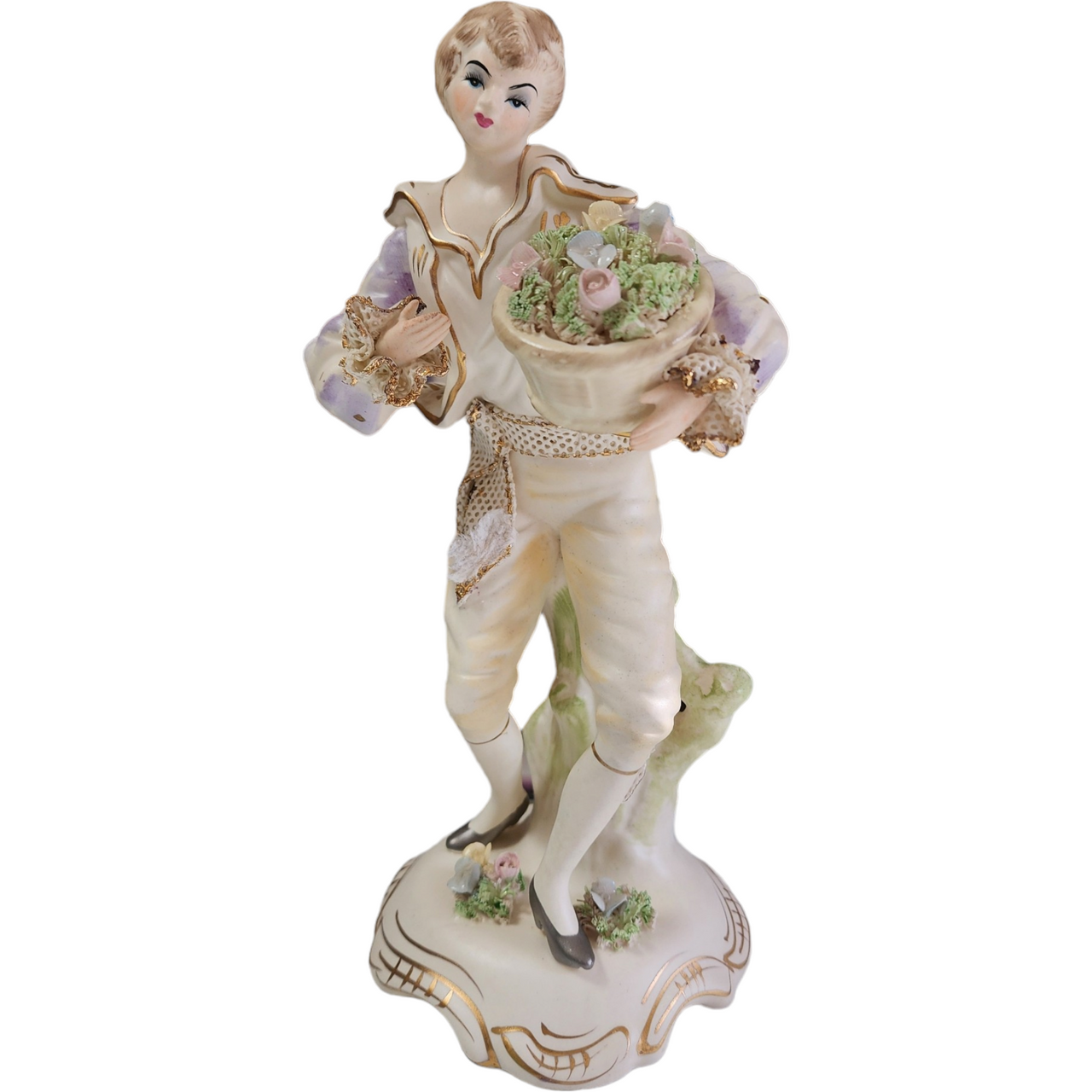 9" Wales Flower Boy Lace Porcelain Figurine Japan