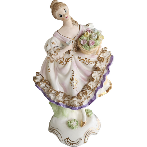 9" Wales Flower Girl Lace Porcelain Figurine Japan