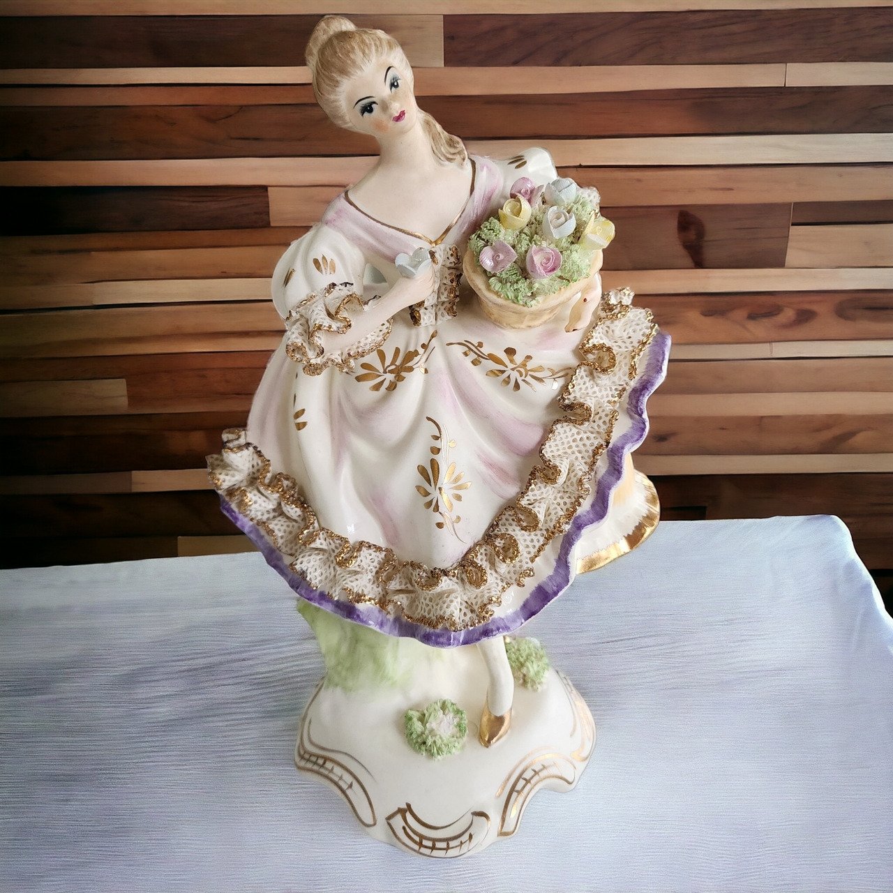 9" Wales Flower Girl Lace Porcelain Figurine Japan