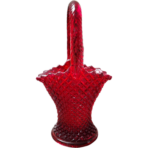 9" Westmoreland Ruby Red English Hobnail Handled Basket
