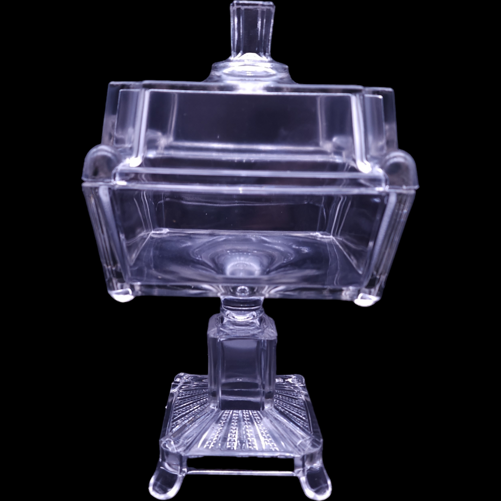 Adams & Co Clear Pressed Glass Ridge Panel Design Adams Post Compote & Lid