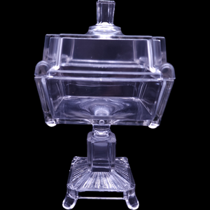 Adams & Co Clear Pressed Glass Ridge Panel Design Adams Post Compote & Lid
