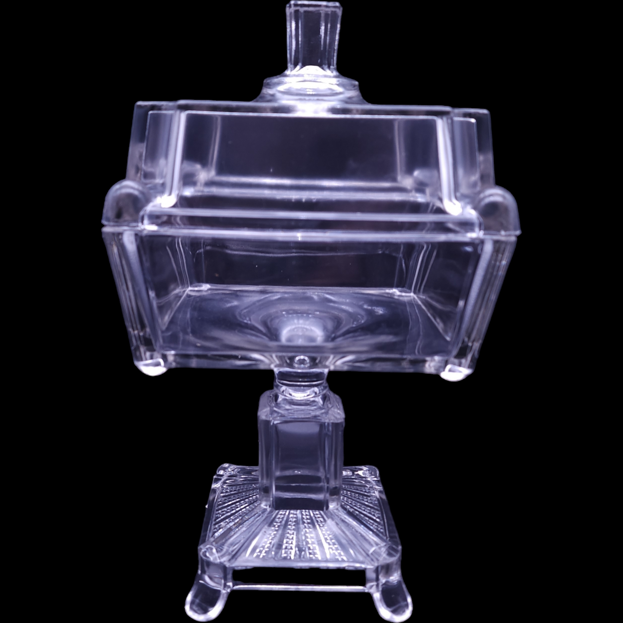 Adams & Co Clear Pressed Glass Ridge Panel Design Adams Post Compote & Lid