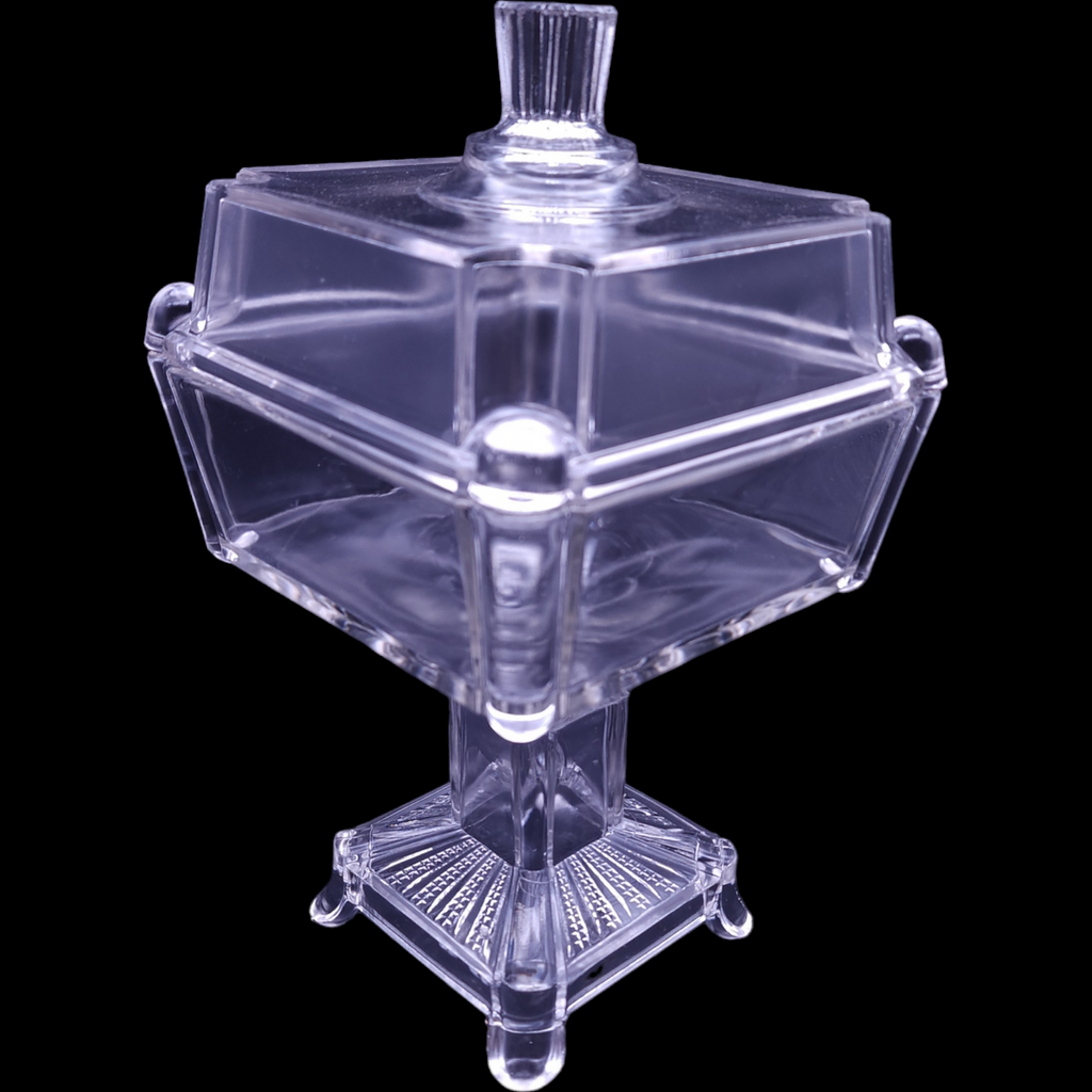 Adams & Co Clear Pressed Glass Ridge Panel Design Adams Post Compote & Lid