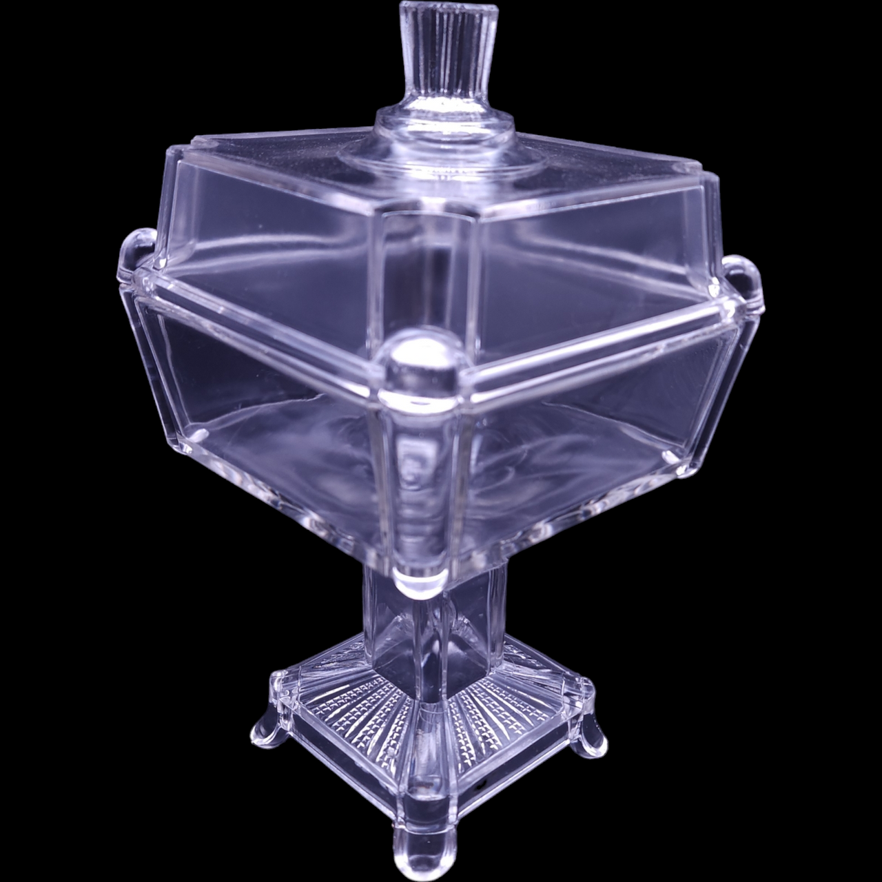 Adams & Co Clear Pressed Glass Ridge Panel Design Adams Post Compote & Lid