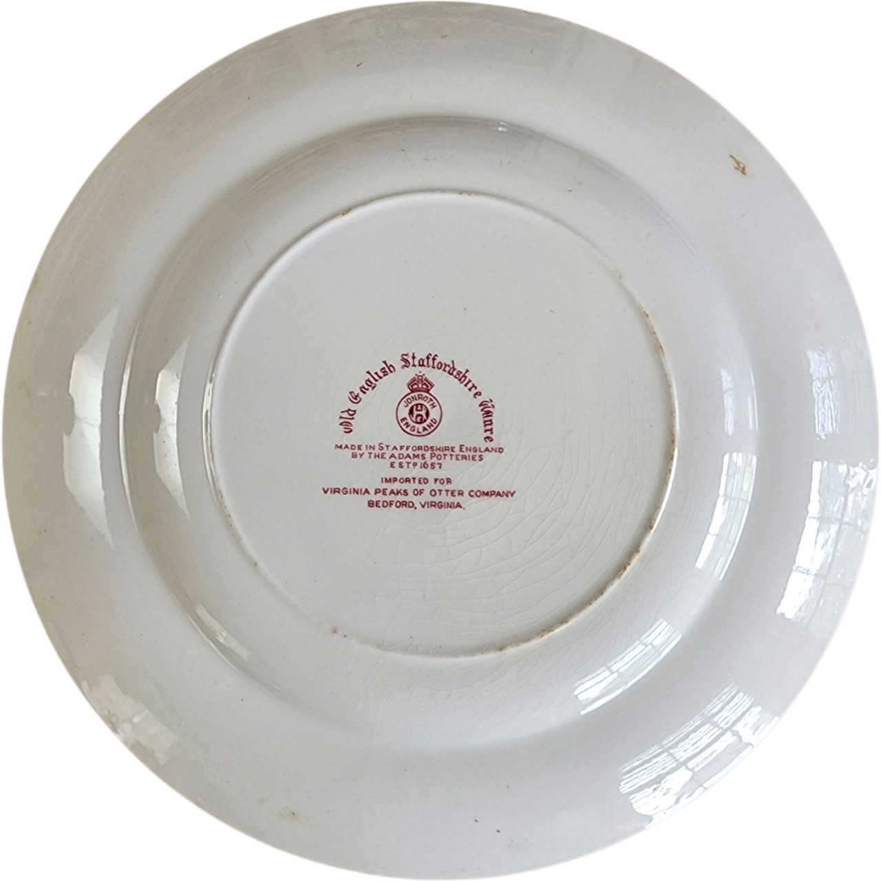 Adams Staffordshire Souvenir Plate Twin Peaks of Otter Blue Ridge Parkway Virginia Red Transferware