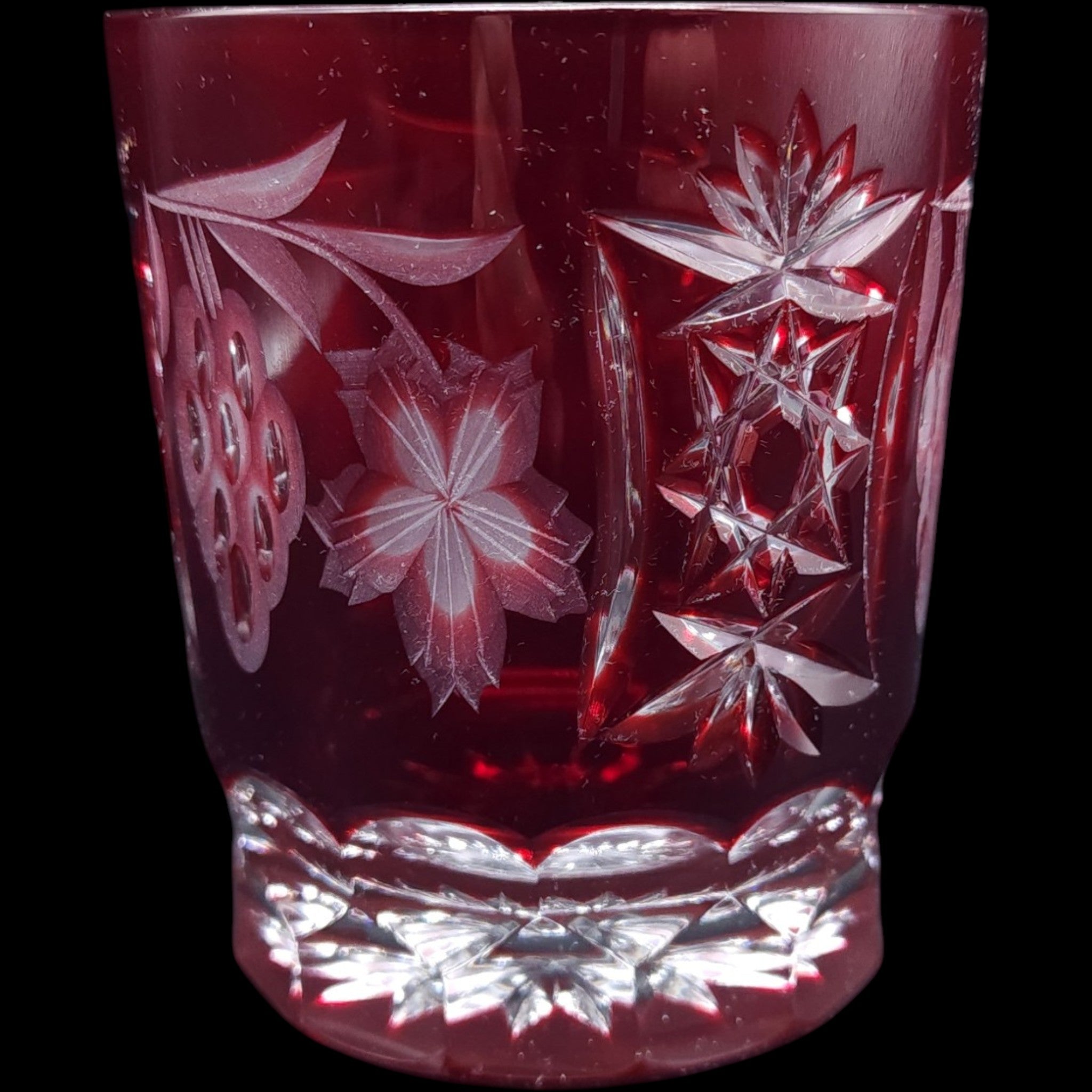 Ajka Crystal Marsala Ruby Red Cut to Clear Double Old Fashioned Glass