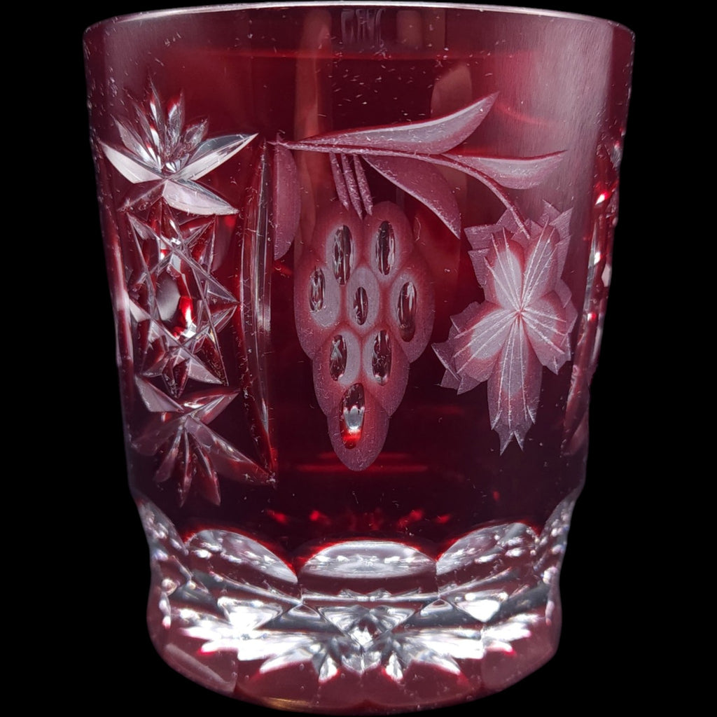 Ajka Crystal Marsala Ruby Red Cut to Clear Double Old Fashioned Glass