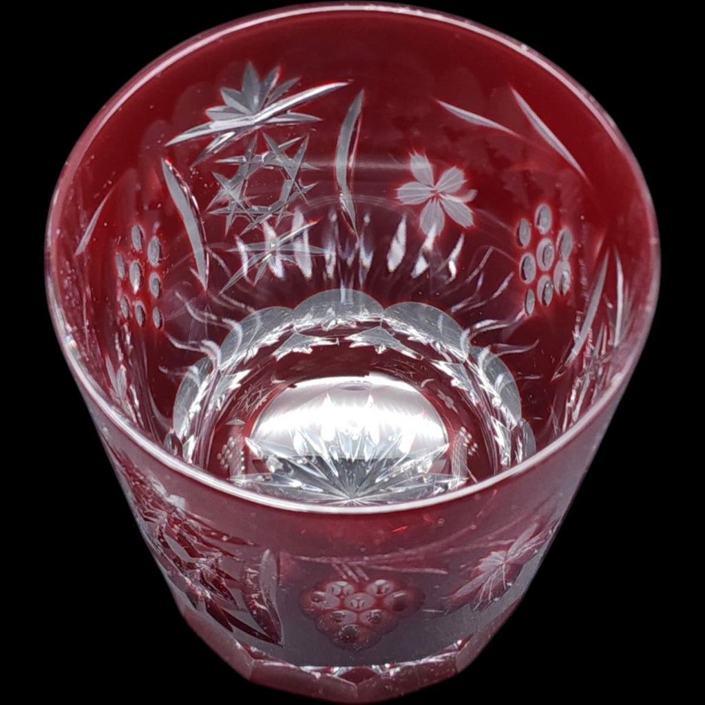 Ajka Crystal Marsala Ruby Red Cut to Clear Double Old Fashioned Glass