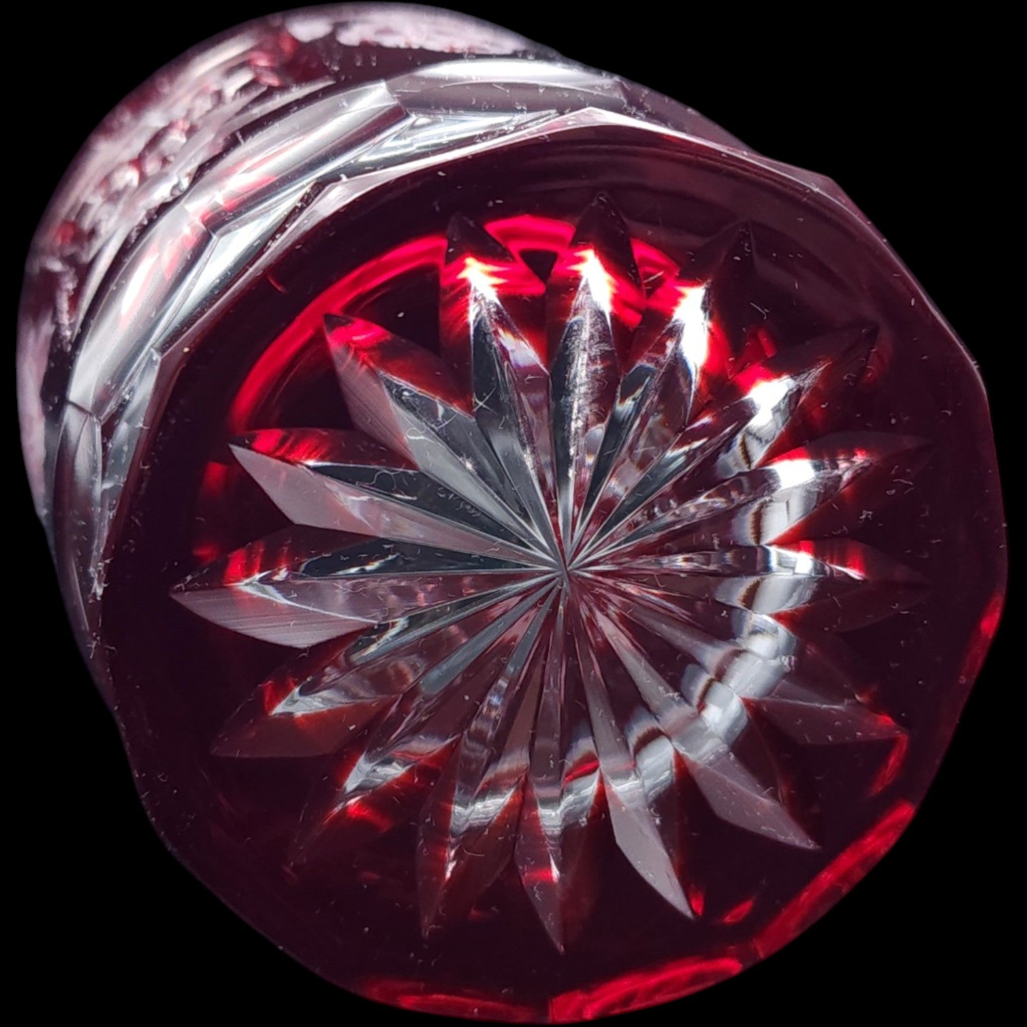 Ajka Crystal Marsala Ruby Red Cut to Clear Double Old Fashioned Glass