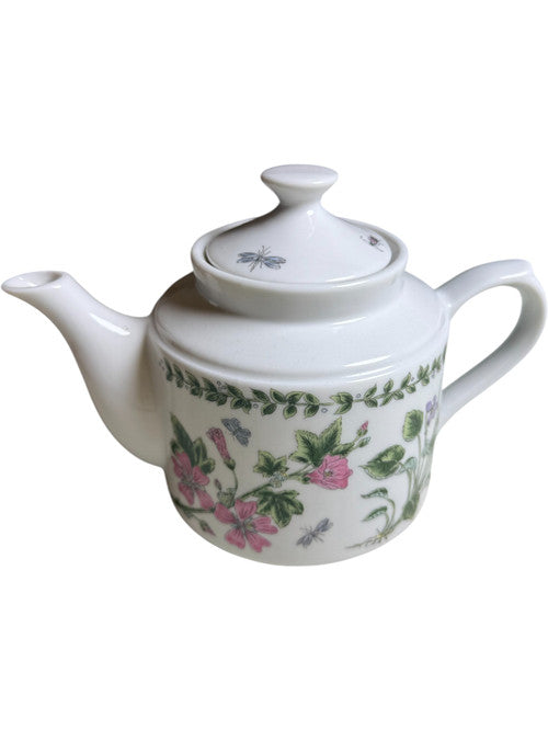 Albert Kessler & Co Vintage Porcelain Teapot Pink Floral with Dragonfly & Butterfly Made in Japan